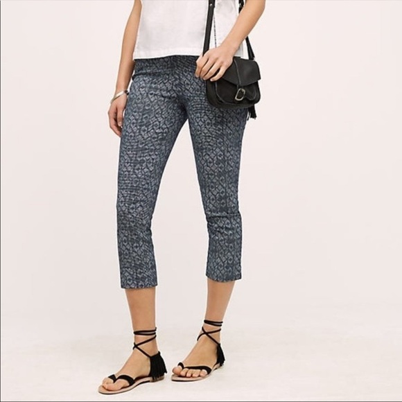 ANTHROPOLOGIE Cartonnier Charlie Crop Trouser Pant Cotton Stretch Blue Pattern - Picture 5 of 10